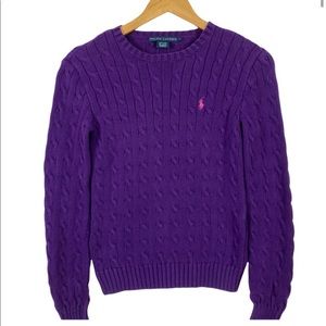 Crew neck Purple Cable Knit Sweater